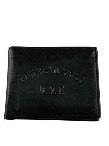 Kenneth Cole Reaction Wallet Mens Black Bifold ID Window NYC Embossed Card Slots
