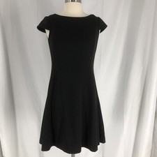 Tahari Black Arthur Levine Polka Dot Cap Sleeve A-Line Dress Size 2p