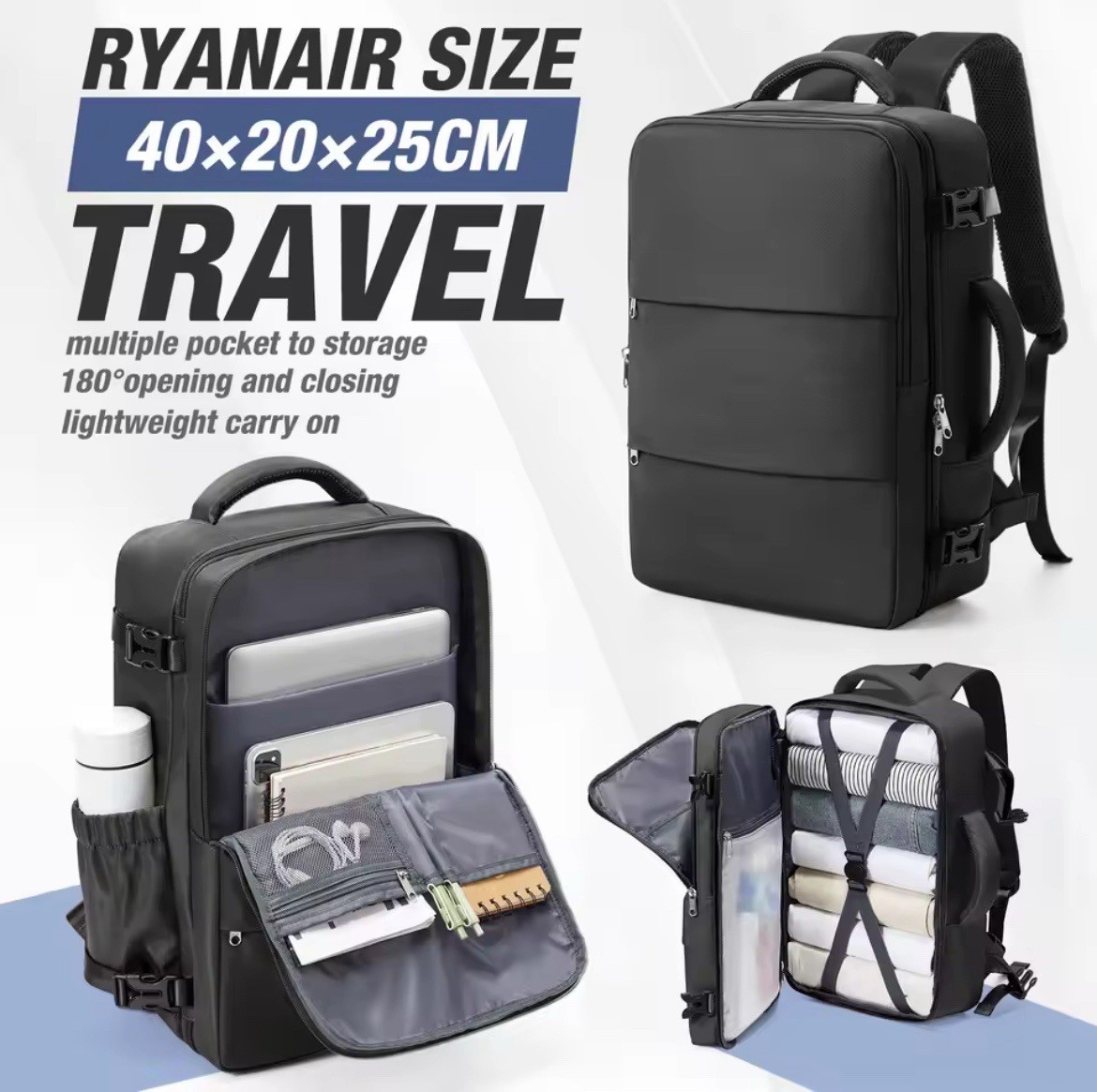 Zaino da Viaggio Compatibile Ryanair 40x20x25 Aereo Bagaglio a Mano Impermeabile