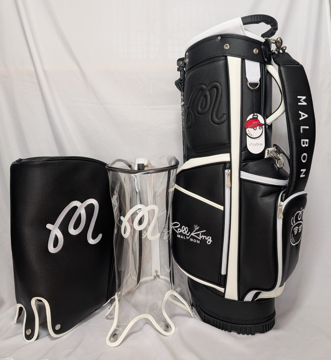 MALBON GOLF Caddy Stand Bag Black w/2 hood covers (normal + clear