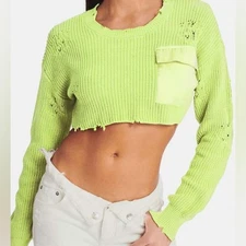 SER.O.YA Cropped Devin Sweater Lime retail 164.00 Sold Out Size Large NWT