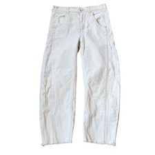 Free People We The Free Cream Cropped Barrel Jeans Raw Hem Mid Rise Size 24