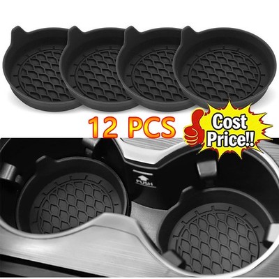 4-12Pack Silicone Car Cup Holder Coasters   Universal Non-Slip Cup Inserts Black
