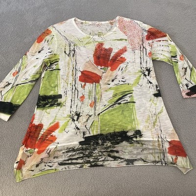 Jess & Jane Shirt Womens Medium M Catalina Tunic 3/4 Sleeve Abstract Made in USA