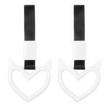 2 Pcs Heart-Shaped Car Handle Straps Rear Bumper Warning Ring White/Black