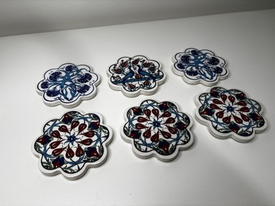 Vintage Ceramic Coasters/ Trivet Floral Tulip Iznik Turkish  Decor 