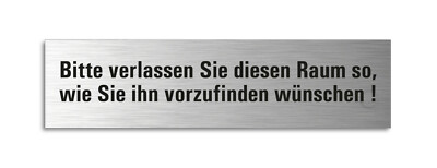 Schild Raum sauber verlassen 160x40 mm Aluminium gebürstet Edelstahloptik skl.
