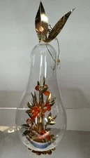 Resl Lenz Foil Pear Shaped Tree Glass Christmas Ornament - West Germany Orange