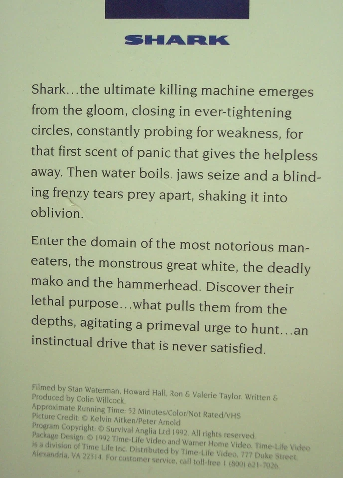 Time Life PREDATORS OF THE WILD SHARK VHS VIDEO 1992 - Image 3 of 4