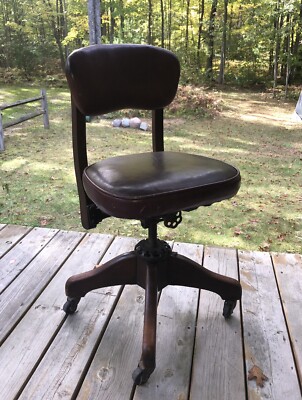 Antique MILWAUKEE CHAIR CO Desk Swivel Adjustable Oak Metal Industrial 