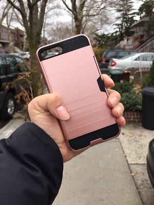 iphone 8Plus/7Plus Fashion Metal Shock Defender Card Holder Case Rosw  Gold