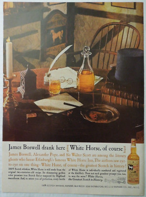 1960 WHITE HORSE Whisky Magazine Ad - James Boswell Drank Here