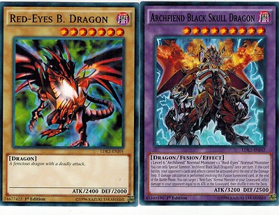 Fusion Set of 2 Mint 1st Archfiend Black Skull Drago+ Red-Eyes B