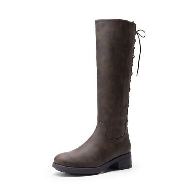Women Knee High Boots Low Heel Round Toe Side Zipper Fashion Boots