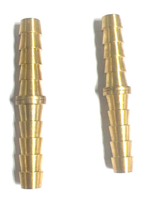 BRASS HOSE TWO WAY SPLICER W/ BARBS 2'' OAL 1/4'' OAD 9/50'' ID 1'' SHAFT (LOT OF 2)