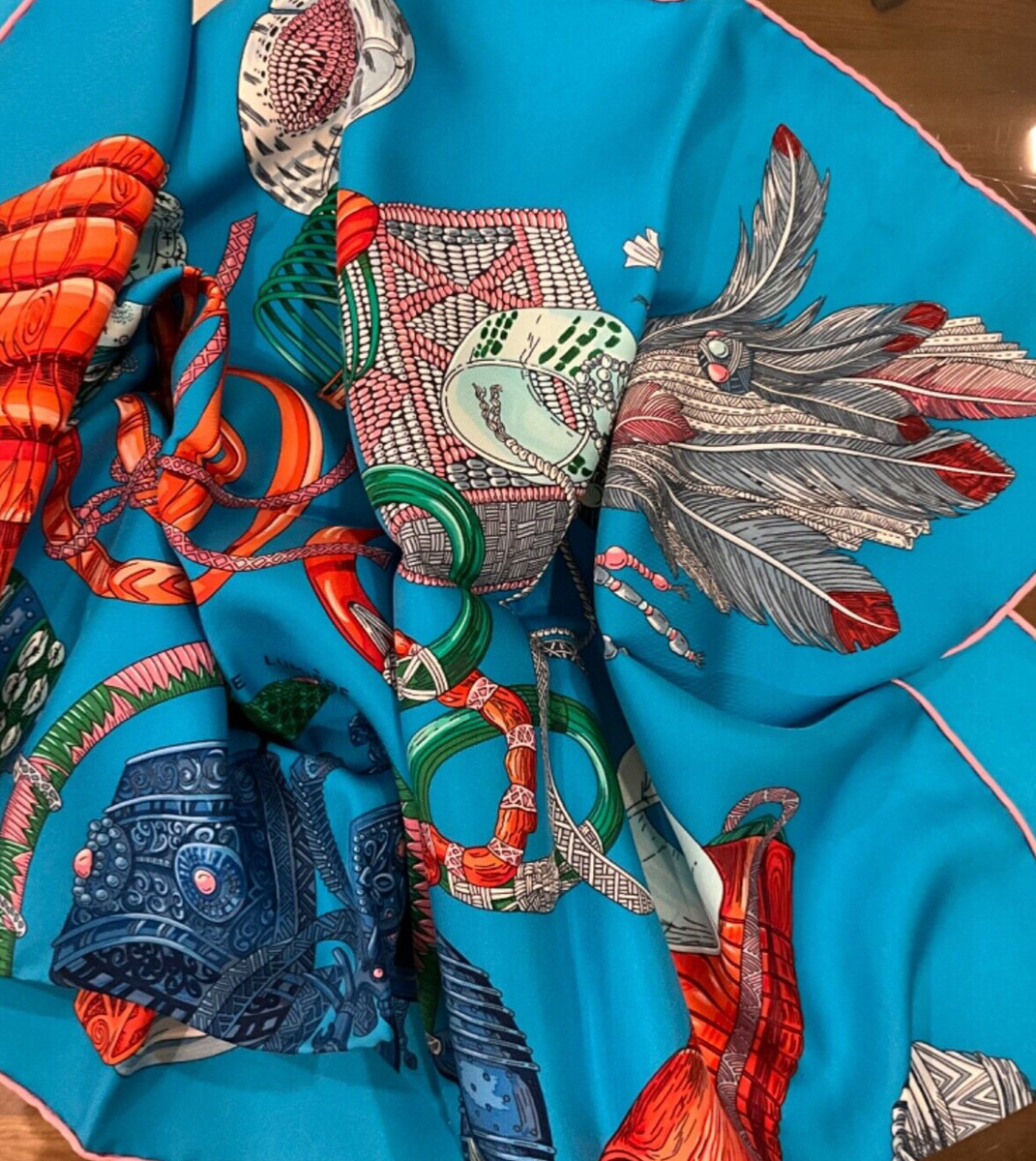 Authentic HERMES Scarf Carre 90 BRACELET DE LUMIERE WOMEN 100% Silk View 3