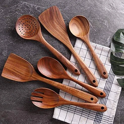 Handmade Wooden Non-Stick Serving & Cooking Spoon Kitchen Tools Utensil Set of 6
Opens in a new wind