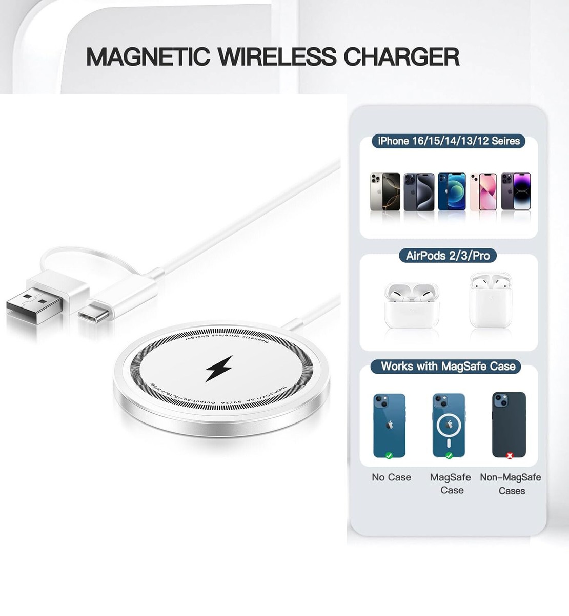 MagSafe Wireless Charger For iPhone 17 16 15 14 13 12 Pro Max