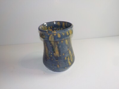 Vintage Hand Thrown Pottery Vase Utensil Holder Crock Jar Blue Glaze ...
