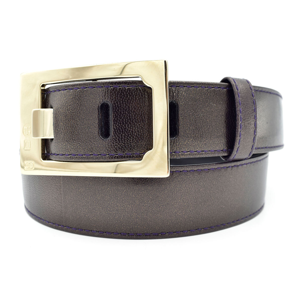 Escada Oxidized Dark Purple Leather Dress Belt w/ Silver 