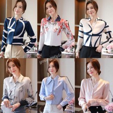 OL Women Button Down Shirt Business Career Work Long Sleeve Spring Blouse Top
