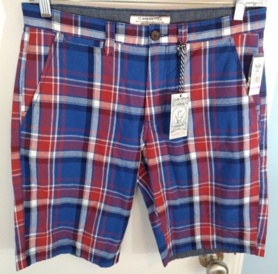 Flag & Anthem Blue & Red Plaid Casual Shorts Mens Size 32