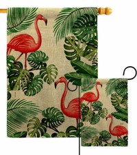 Paradise Flamingos Burlap Garden Flag Animals Bird Small Gift Yard House Banner