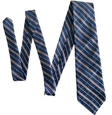 Roundtree  Yorke Long Striped Blue Necktie Neck Tie 100 Silk 60" L X 3.5" USA