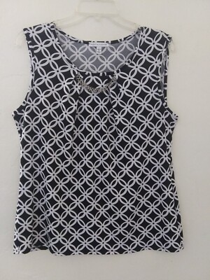 NOTATIONS Sleeveless Blouse Tank Top Size Large Silver Chain Accent On Chest 