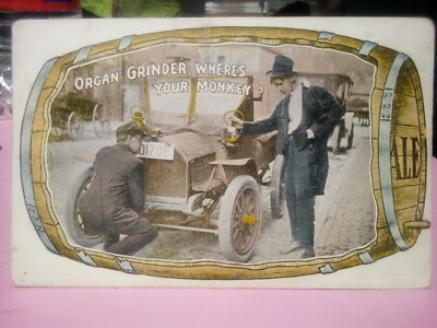 Automobile organ grinder where's your monkey Ale Barrel license plate DB 