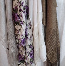 Lot 4 Cejon Scarves Long Shawl Wrap Scarf Fringe Metallic Floral Gold Silver NWT