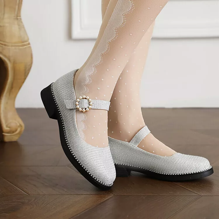 Womens Non Slip Cosplay Pump College Mary Jane Flats Round Toe Ankle Strap Shoes