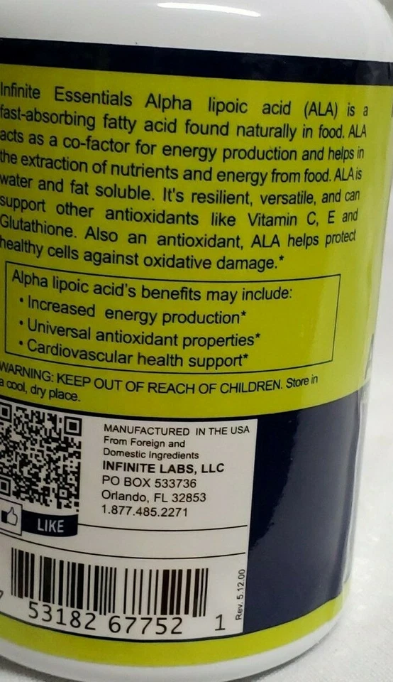 Infinite Labs - ÁCIDO ALFA LIPÓICO - 60 comprimidos - Expira 4/2026 - Imagem 4 de 4
