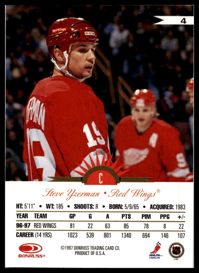 1997-98 Leaf International Stars #4 Steve Yzerman - Image 2 of 2
