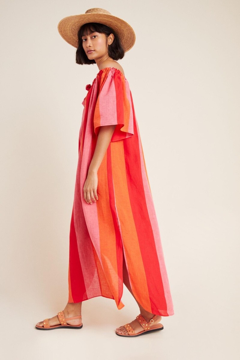 linen dresses made in australia ROVE Linen Midi Dress Off-shoulder main image 1