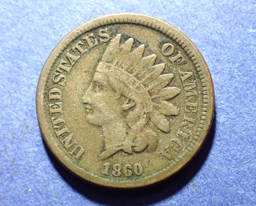 1860 Rounded Bust  Copper Nickel Indian Cent  Abt. Fine
