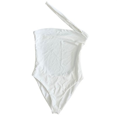 Jade Swim Women White One Shoulder Asymmetrical Open Back Swimsuit Large Beach