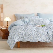- Floral Duvet Cover Set, Cute Vintage Flower Cottagecore Full Light Blue