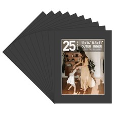 Golden State Art, Acid Free, Pack of 25 Black Pre-Cut 11x14 Picture Mat, for 8.5