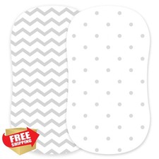 Bassinet Sheets 2pk, Jersey Cotton, Fits Halo Oval Grey Dots