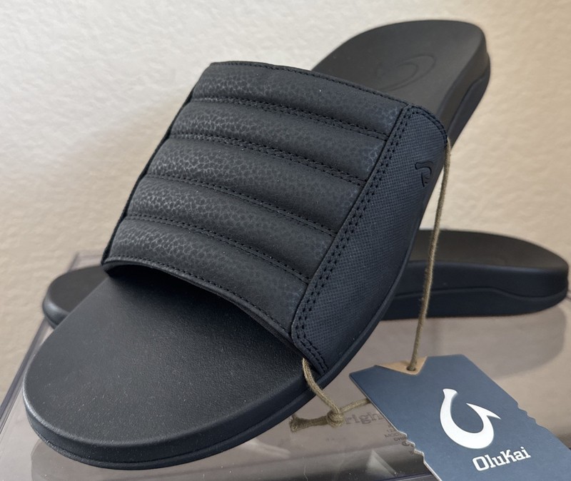 Olukai Maha 'Olu Men's Recovery Slide Black Sandals - SZ 10 - NWT
