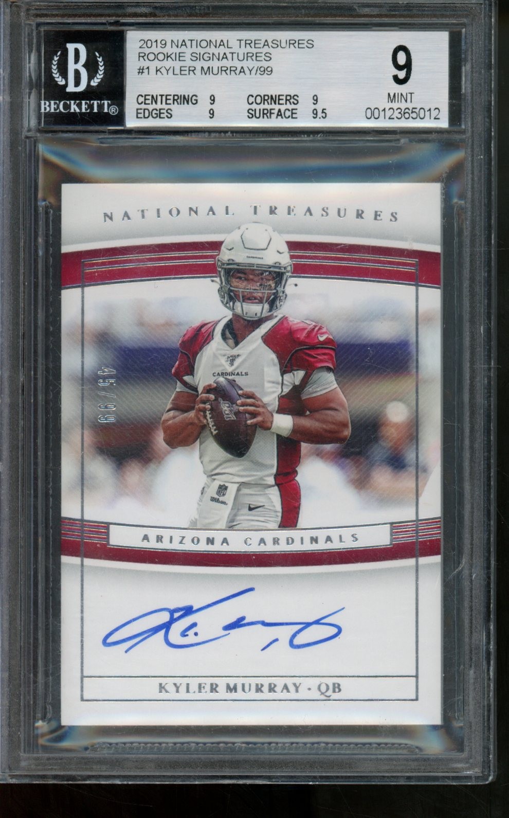 2019 Panini National Treasures Kyler Murray Rookie Auto /99 BGS 9 #RS-KM