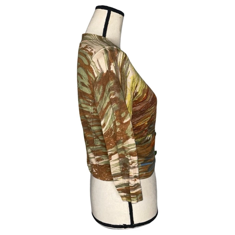 Cárdigan recortado Anthropologie Charlie & Robin estampado mezcla de lino talla: S Foto 2 de 4