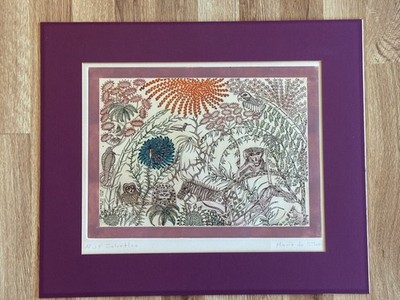 MARIA DE SILVA ORIGINAL HAND COLORED INTAGILO ETCHING ''SELVATICO'' FRAMED 1970