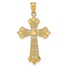 14k Yellow Gold Diamond-cut Polished Filigree Cross Pendant Perfect Gift for Her