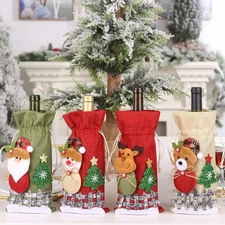 Qty 4 Wine Bottle Christmas Gift Wrapping Bag Festive Neighbor Santa Reindeer