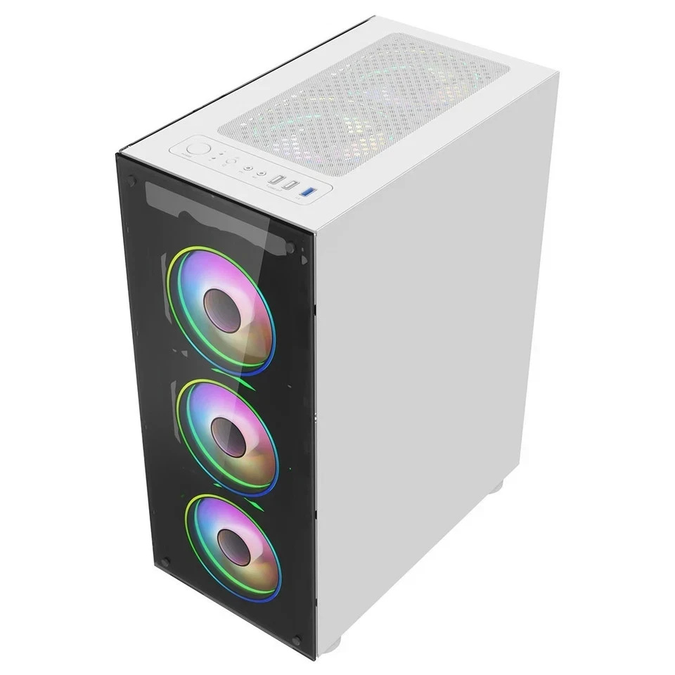 Gaming PC Case 6 x ARGB LED Fans ATX Mid Tower Full Tempered Glass Panels NEW UK - Image 3 of 4