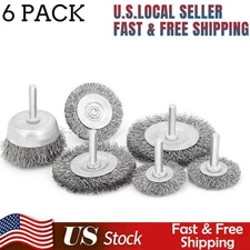 6pc Wire Wheel Cup Brush Set Coarse Crimped Carbon Steel Shank Drill Attachments