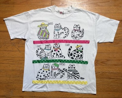Vintage 80s 90s EZL Marcy  N Me 1992 T-Shirt World Cats Design OS Grannycore 