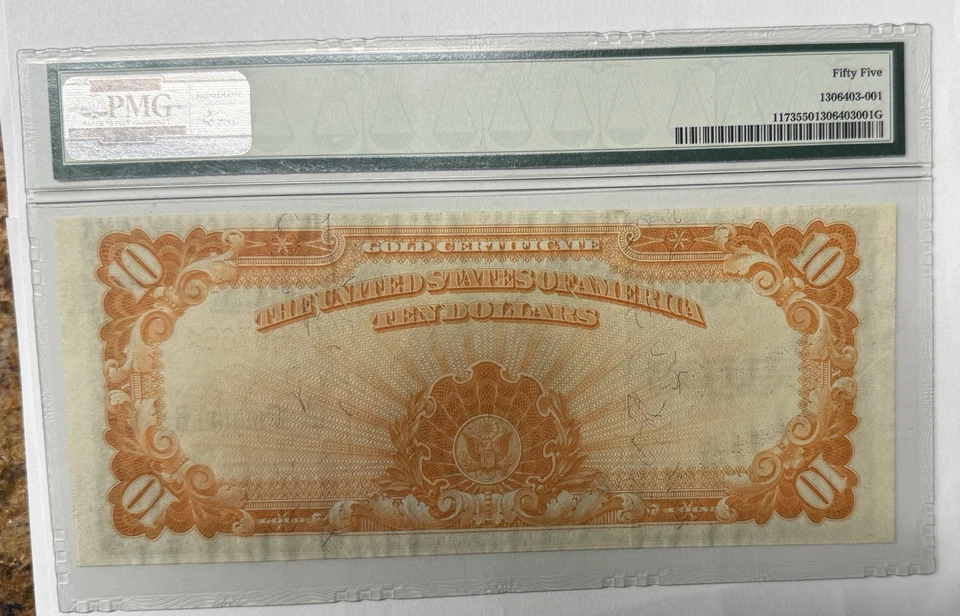 1922 $10 GOLD CERTIFICATE NOTE~LARGE S/N ~ PMG AU 55 EPQ - Image 2 of 2